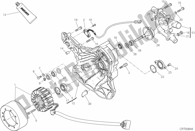 All parts for the Water Pump-altr-side Crnkcse Cover of the Ducati Monster 1200 S USA 2020